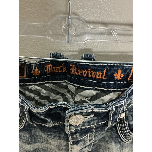 Rock Revival Jean Nash Men’s Size 32 Slim Boot Leg Blue Wash White Stitch - Picture 3 of 6